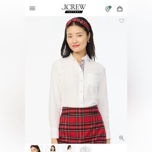 JCrew white Tartan placket jeweled buttonup cotton poplin shirt in signature fit